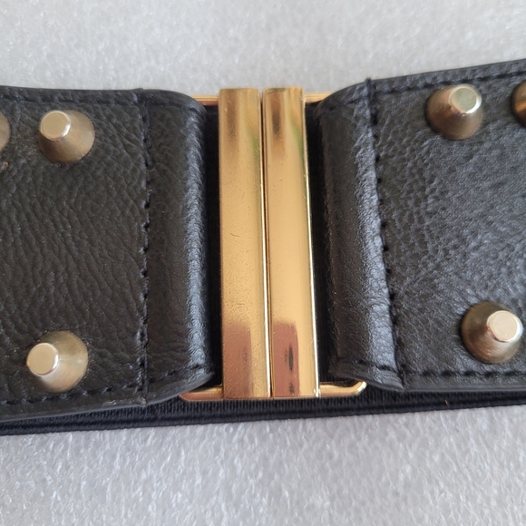 Studded Elastic Waist Belt Faux Leather with Gold Buckle - Picture 4 of 11